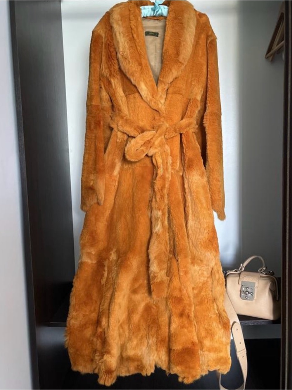 Luxury Orange Sheared Rex Rabbit Fur Maxi Coat
Belted for tall person